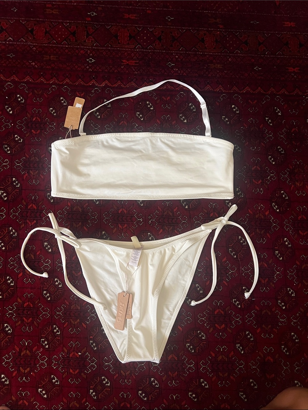 SKIMS White Bandeau Bikini Set with Tie-Side Bottoms